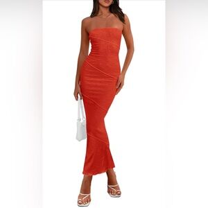 Ribbed Maxi Bodycon Dress Summer Strapless Tube Y2K Party Club Long Dresses